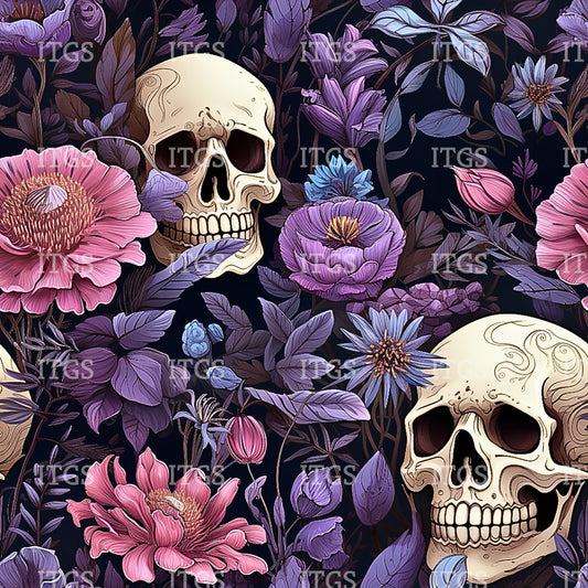 Lavender Horror - Floral Skulls